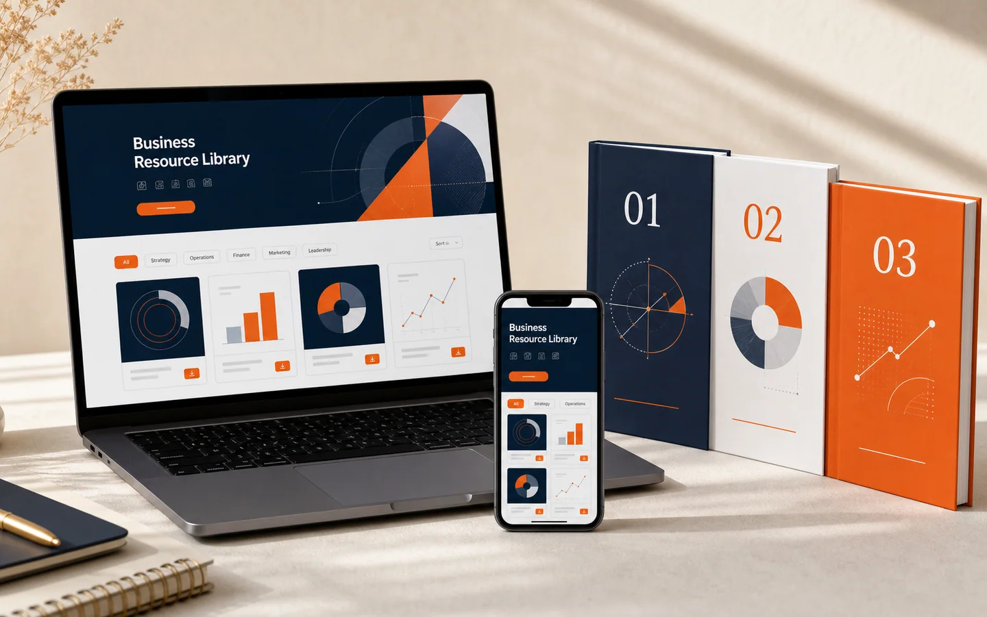 Bộ mockup landing thư viện tài nguyên và ebook