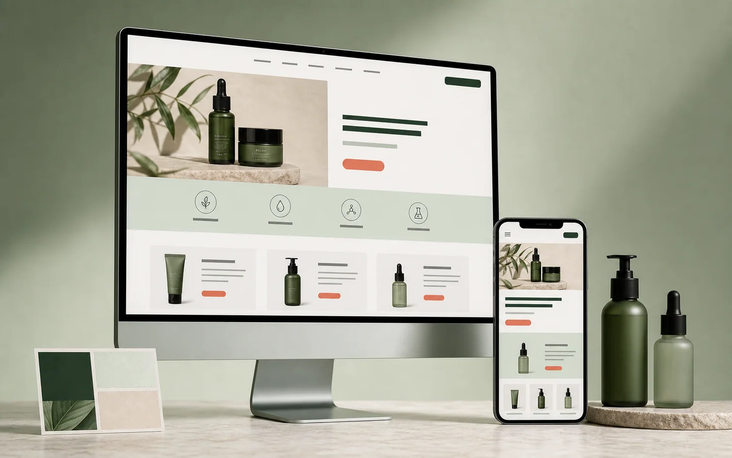 Bộ mockup landing page mỹ phẩm trên desktop và mobile