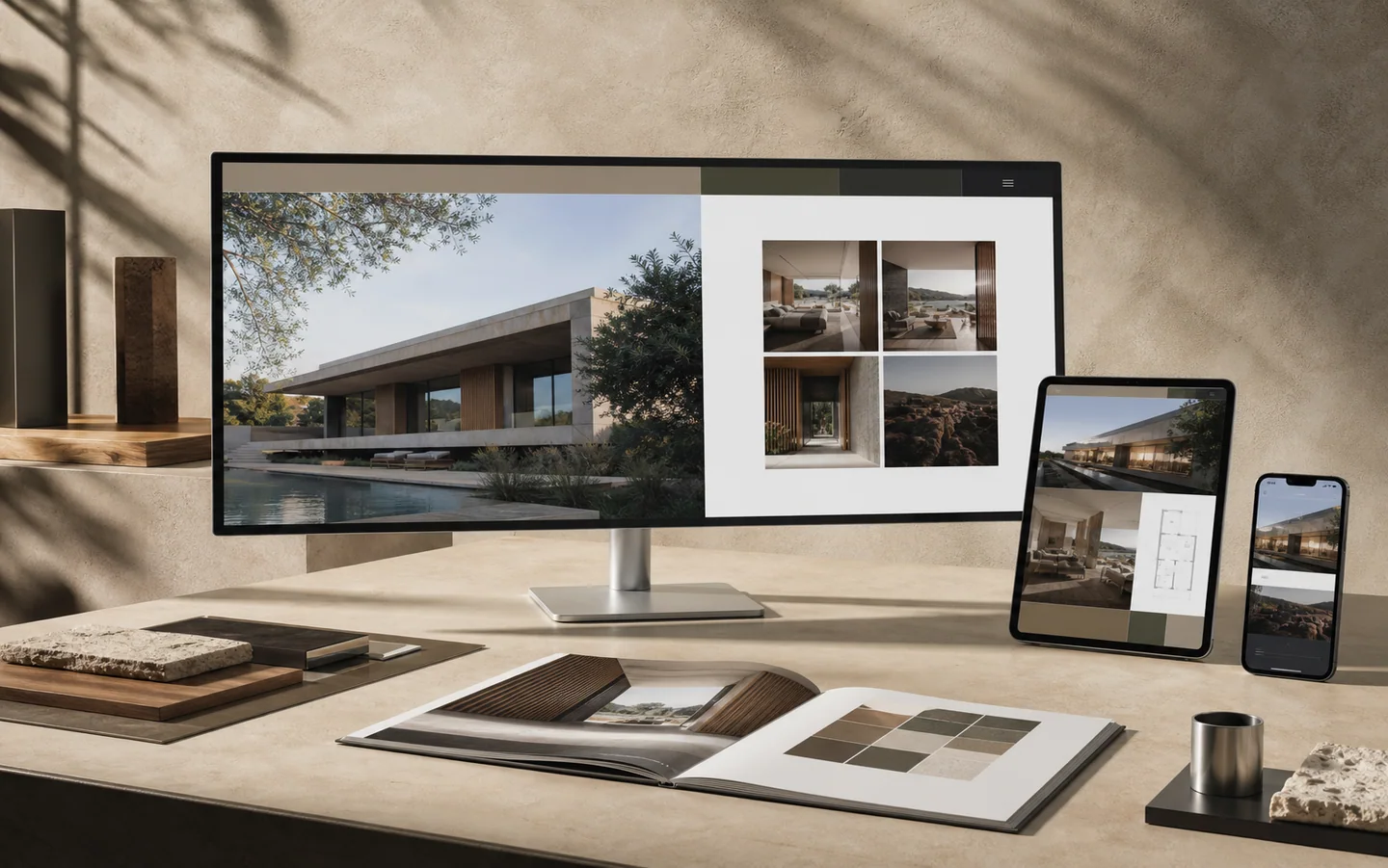 Bộ mockup website kiến trúc trên nhiều thiết bị